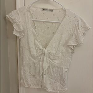 Abercrombie & Fitch White Eyelet Tie-Front Top